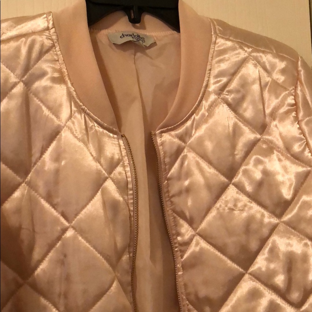 Pink puffer bomber jacket